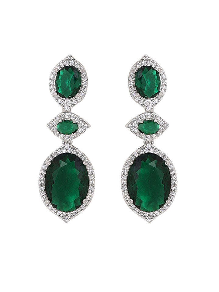 Priyaasi Oval Emeralds AD Design Elegant Necklace Green Drop Earrings Jewellery Set