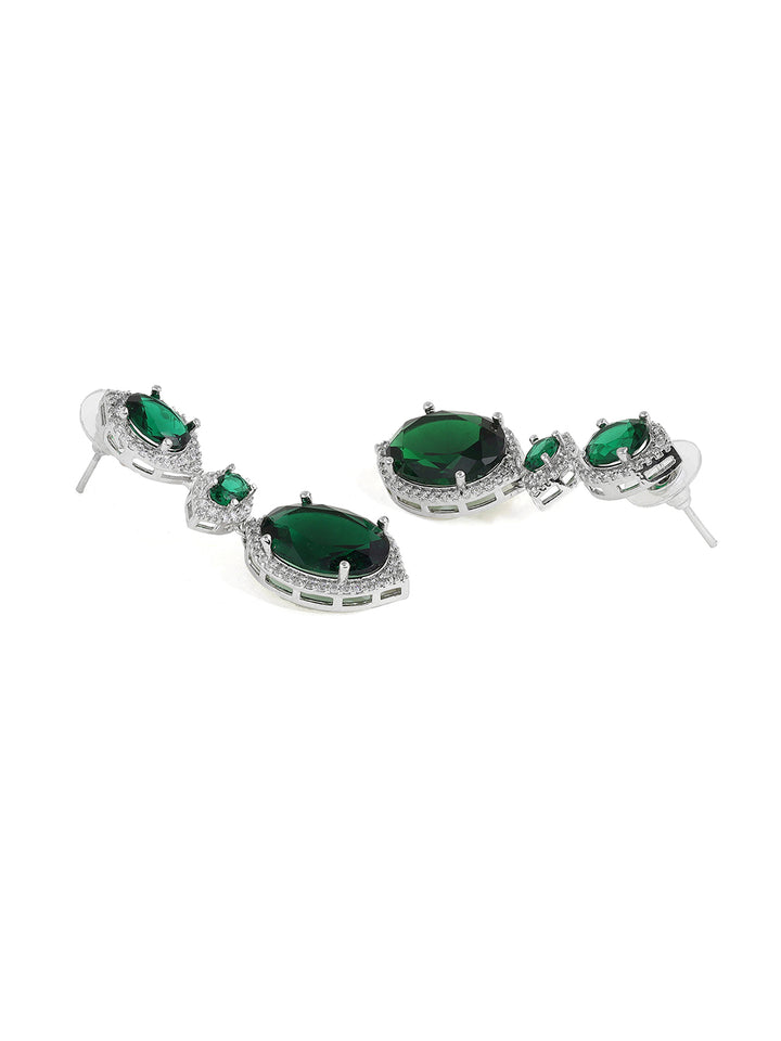 Priyaasi Oval Emeralds AD Design Elegant Necklace Green Drop Earrings Jewellery Set