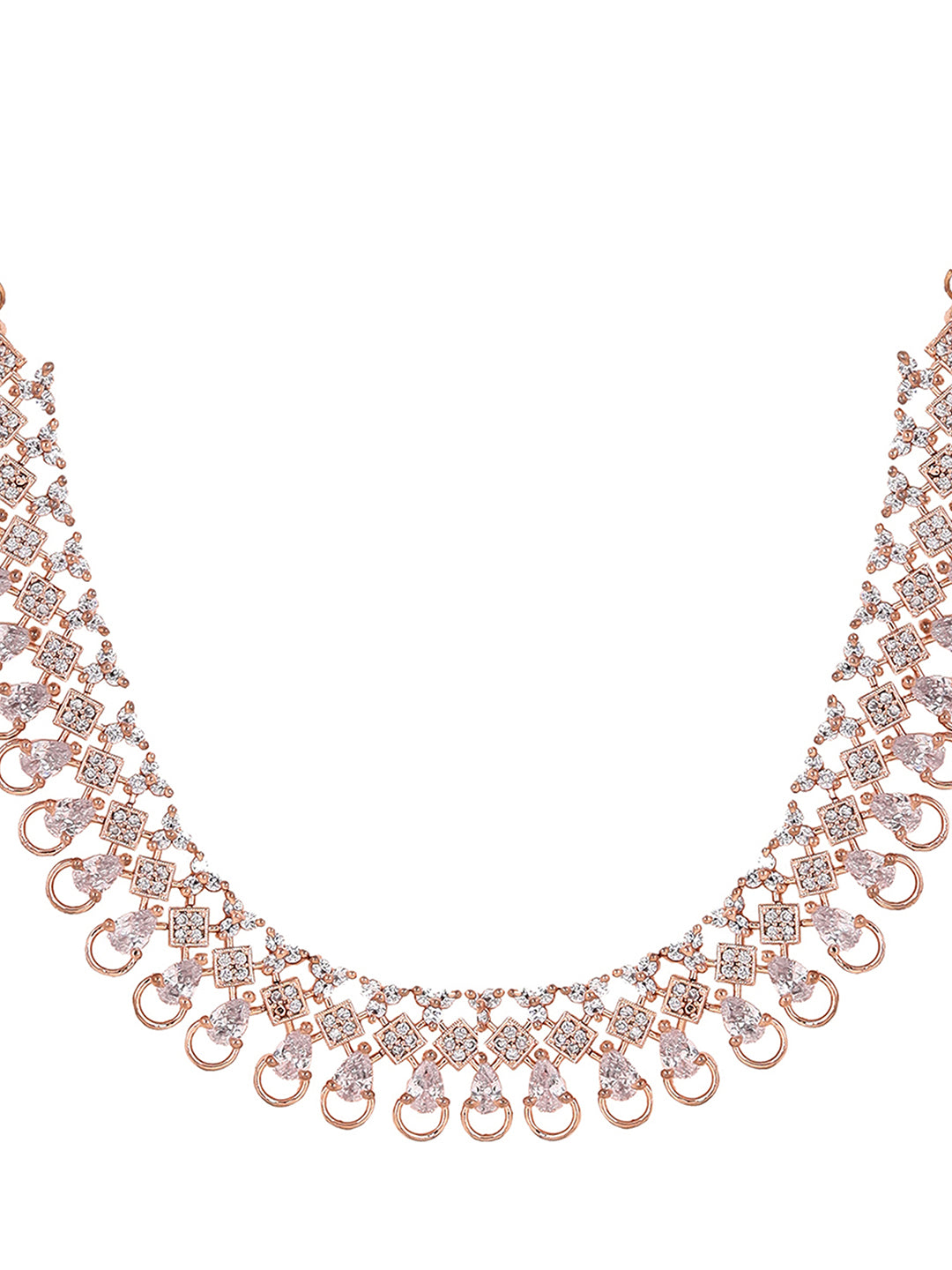 Priyaasi Floral AD Dualtone Fancy Rosegold Necklace with Stylish Drop Earrrings Jewellery Set