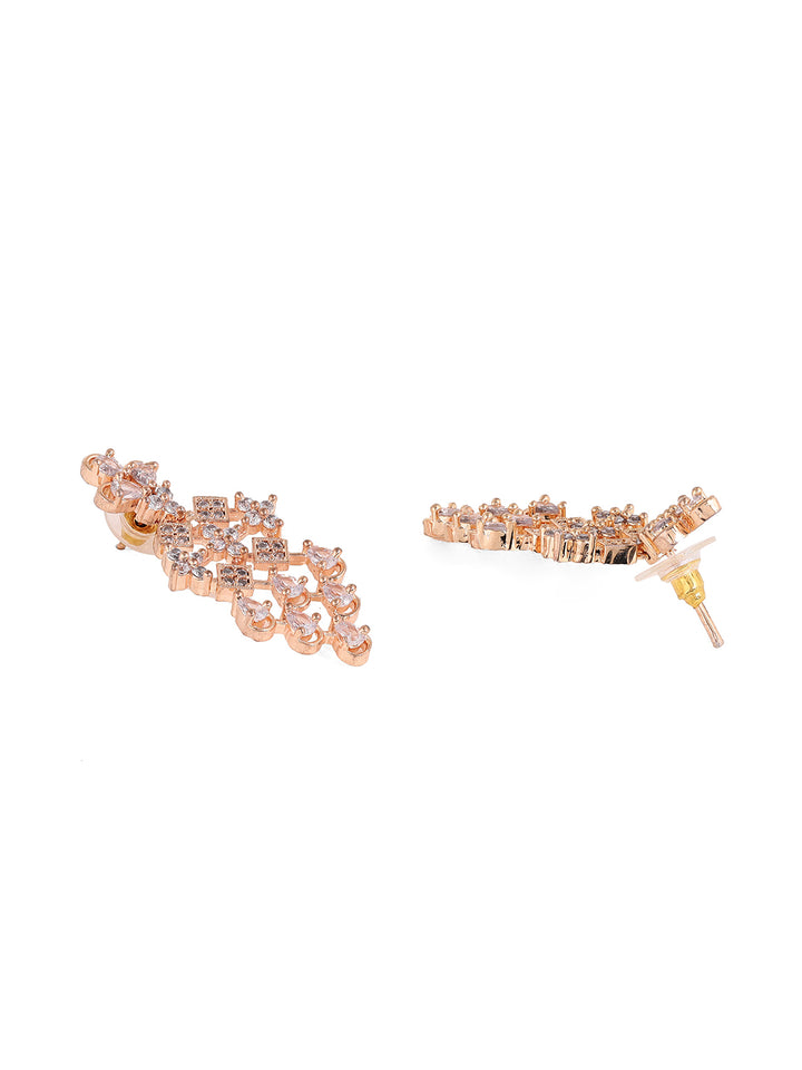 Priyaasi Floral AD Dualtone Fancy Rosegold Necklace with Stylish Drop Earrrings Jewellery Set