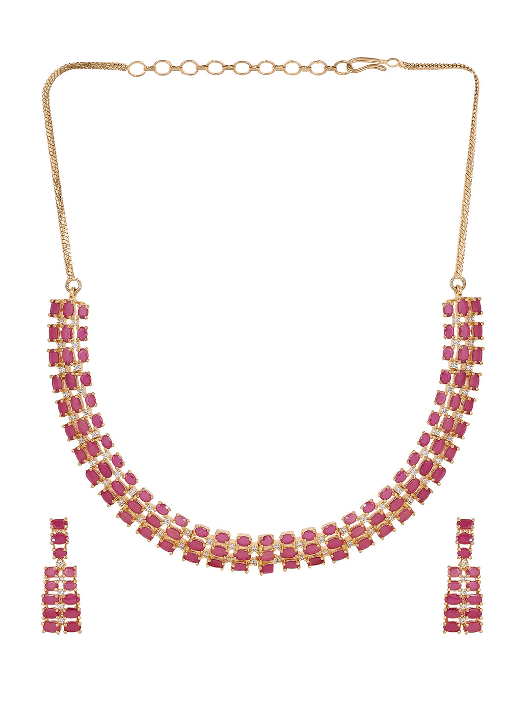 Priyaasi Fancy AD Ruby Stones Gold Plating Necklace with Elegant Drop Earrings Jewellery Set