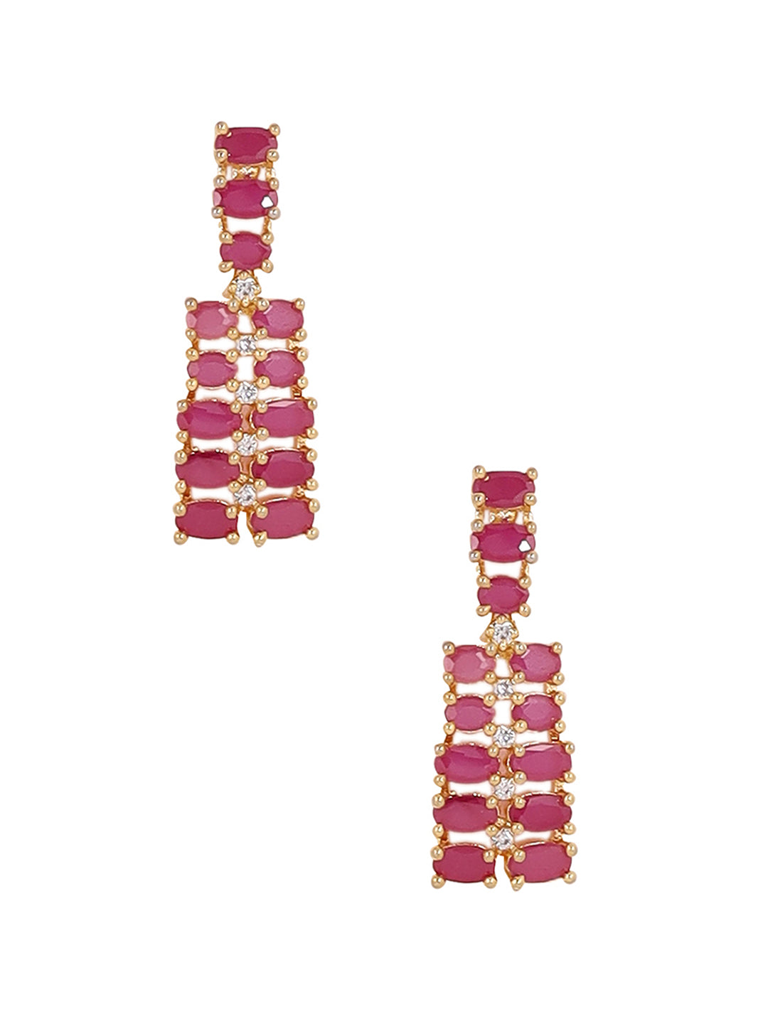 Priyaasi Fancy AD Ruby Stones Gold Plating Necklace with Elegant Drop Earrings Jewellery Set