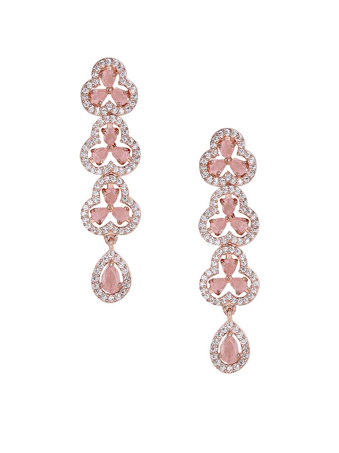 Priyaasi AD Rosegold Plating Floral Pattern Necklace Drop Flower design Earrings Jewellery Set