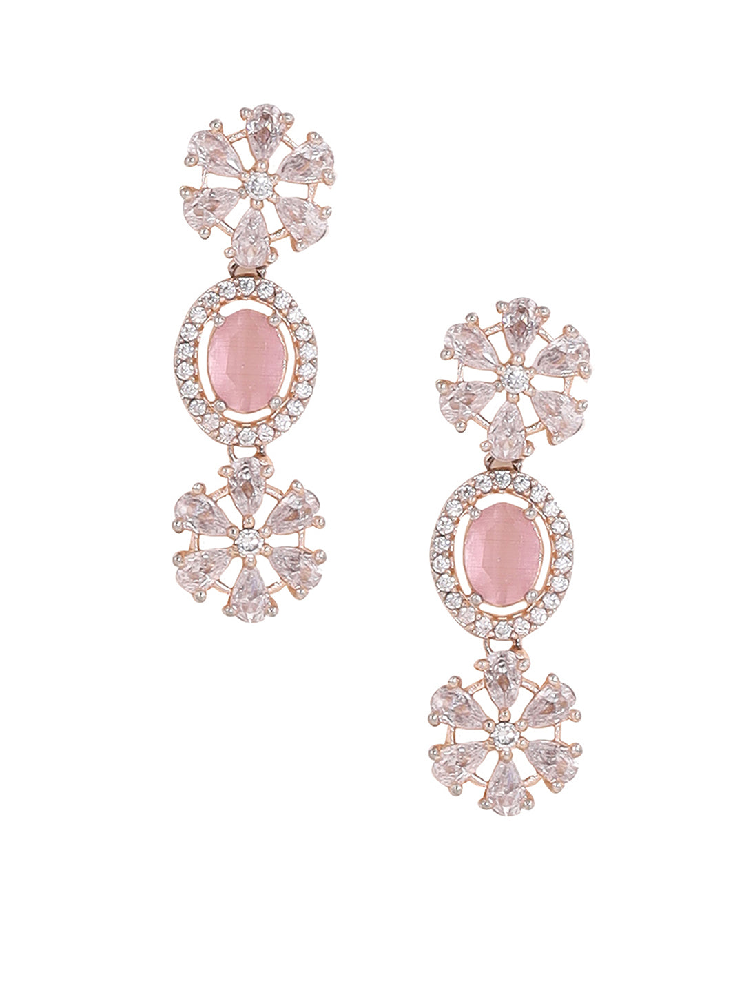 Priyaasi Floral Rosegold plated Adorned Geometrical Design Necklace with Drop Style Earrings Jewellery Set