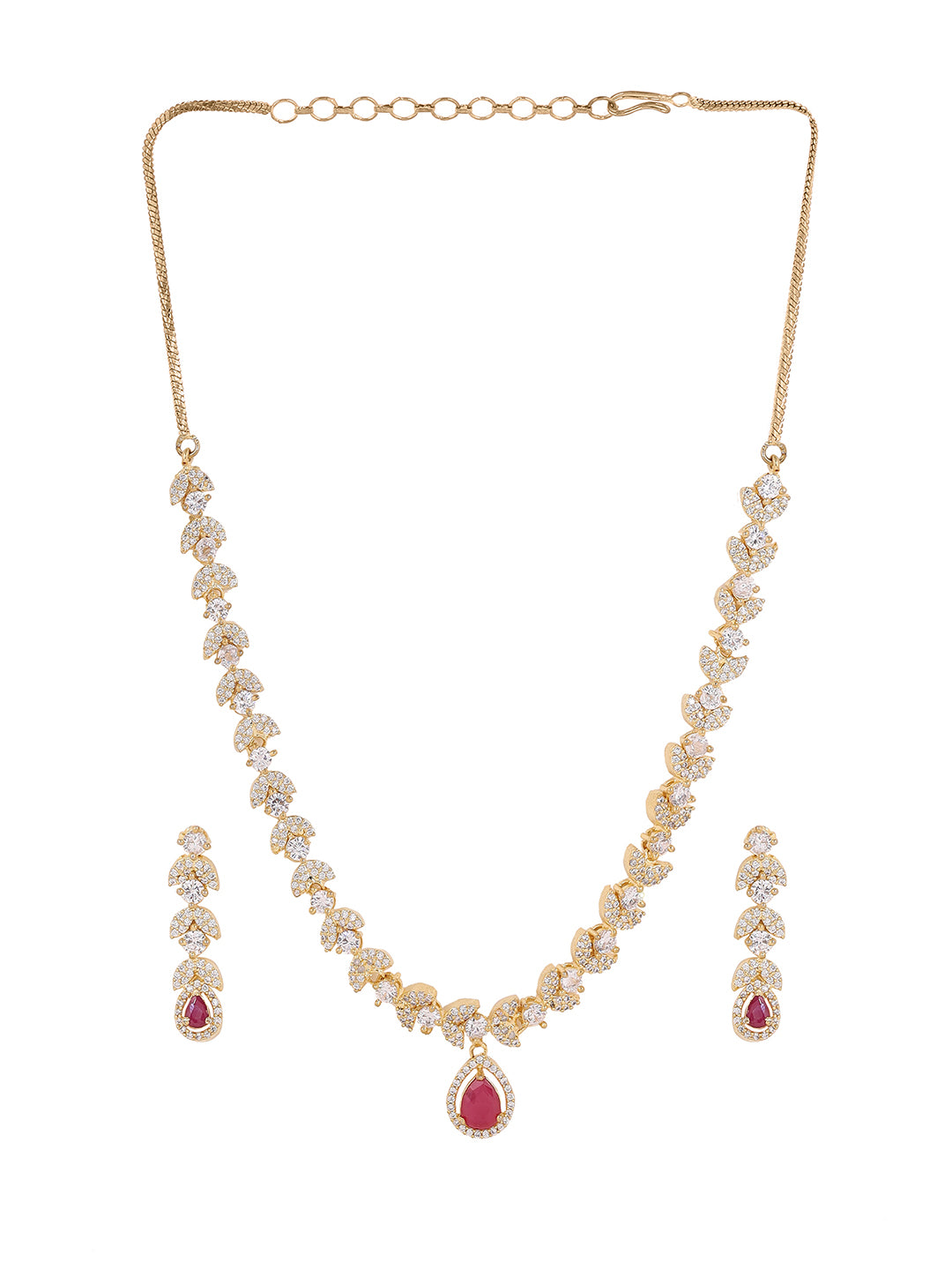 Priyaasi Ruby Stone AD FLoral Rose gold plating Necklace with Drop Earrings Jewellery Set