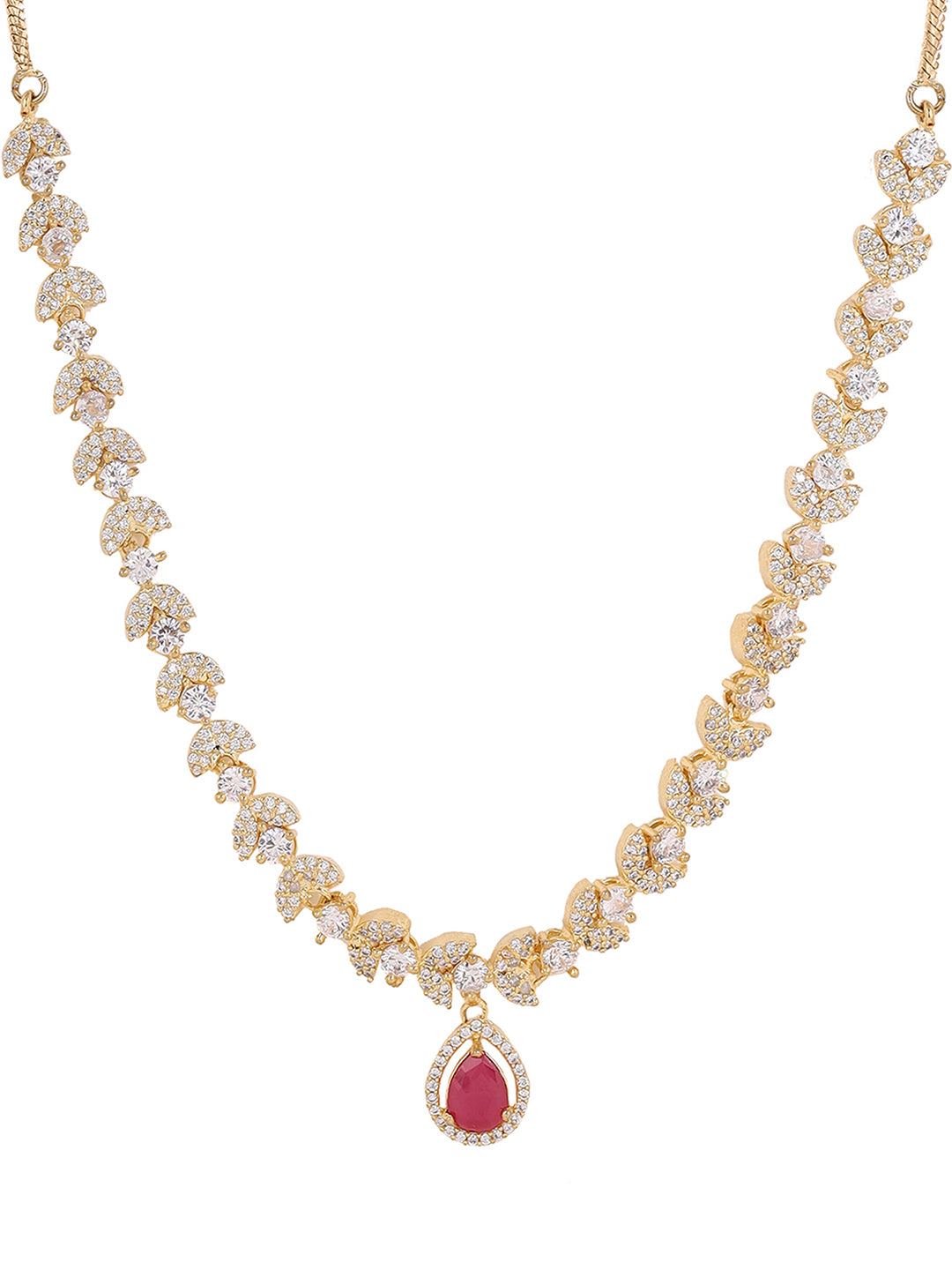 Priyaasi Ruby Stone AD FLoral Rose gold plating Necklace with Drop Earrings Jewellery Set