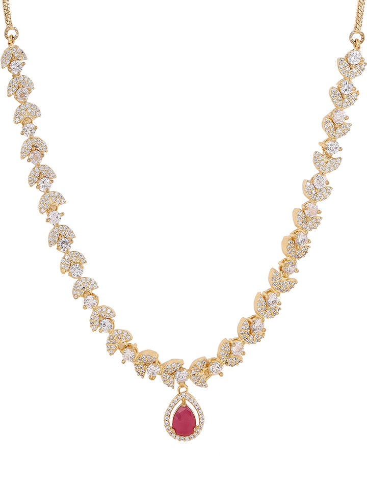 Priyaasi Ruby Stone AD FLoral Rose gold plating Necklace with Drop Earrings Jewellery Set
