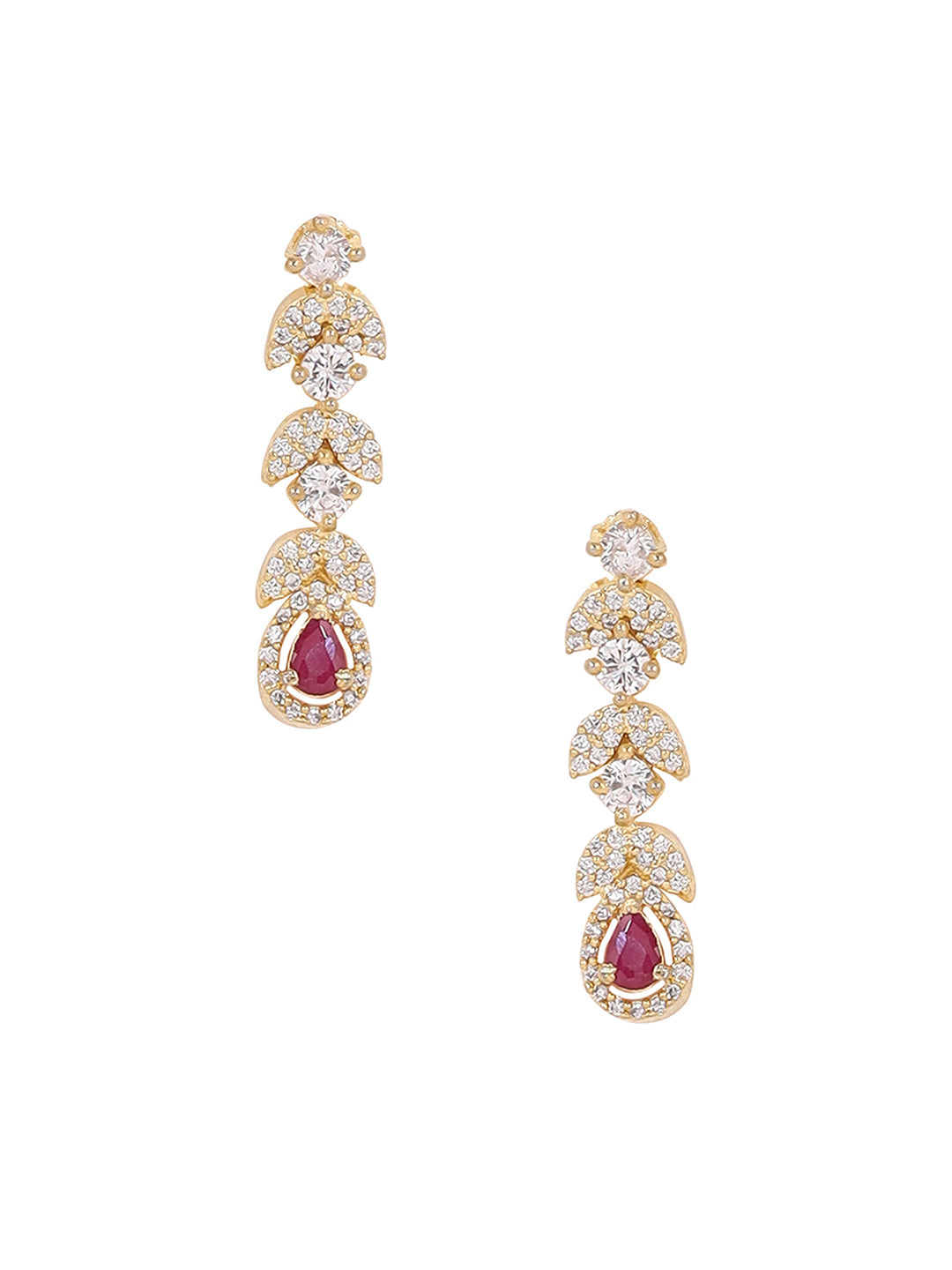Priyaasi Ruby Stone AD FLoral Rose gold plating Necklace with Drop Earrings Jewellery Set