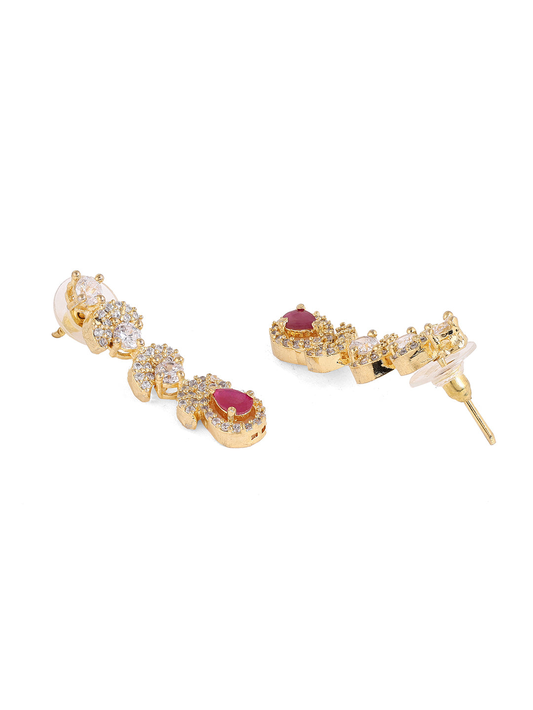 Priyaasi Ruby Stone AD FLoral Rose gold plating Necklace with Drop Earrings Jewellery Set