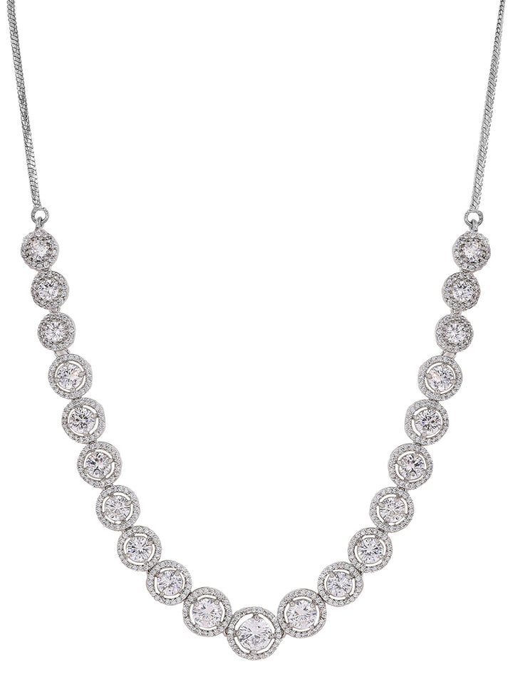 Priyaasi AD Statement Design Silver Plating Geometrical Necklace with Opulent Drop Earrings Jewellery Set