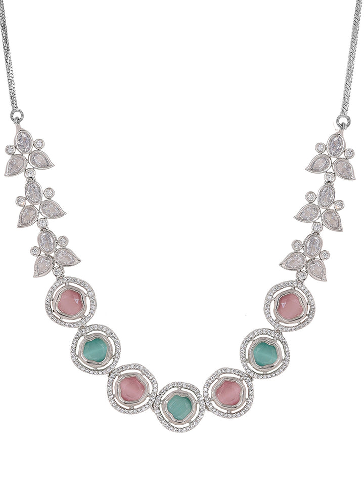 Priyaasi Floral Dual Color AD Fashion Necklace with Drop Style Earrings Jewellery Set