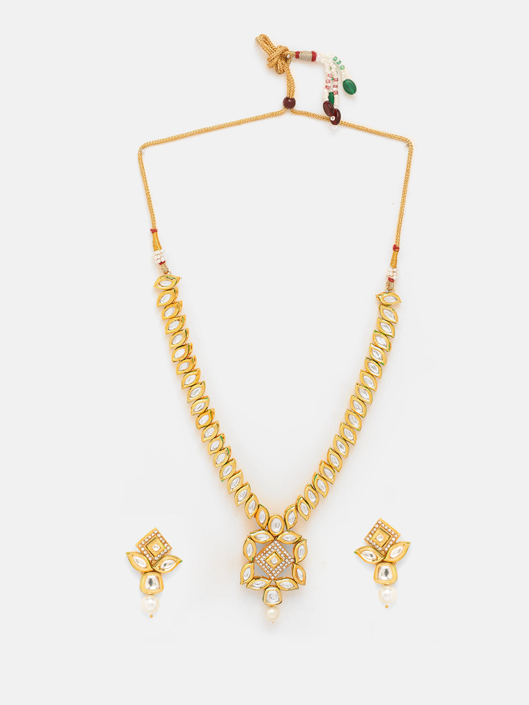 Priyaasi Geometric Design Kundan Necklace Drop Earrings Gold Plated Jewellery Set