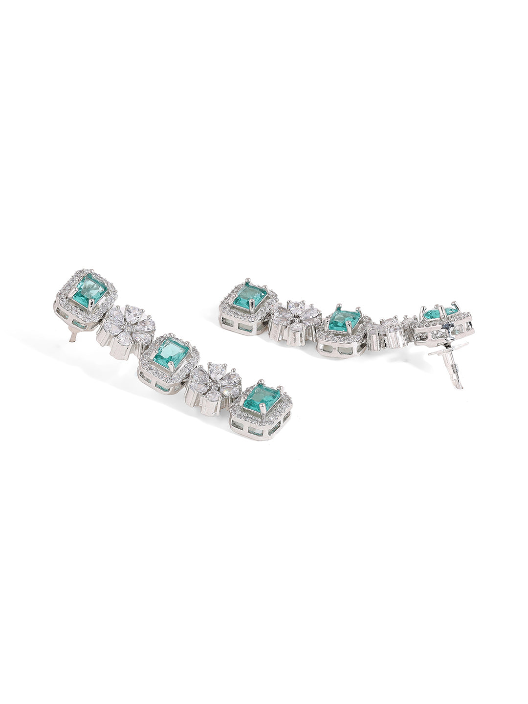 Priyaasi Floral Emerald AD Design Three Layered Necklace with Elegance Drop Earrings Jewellery Set