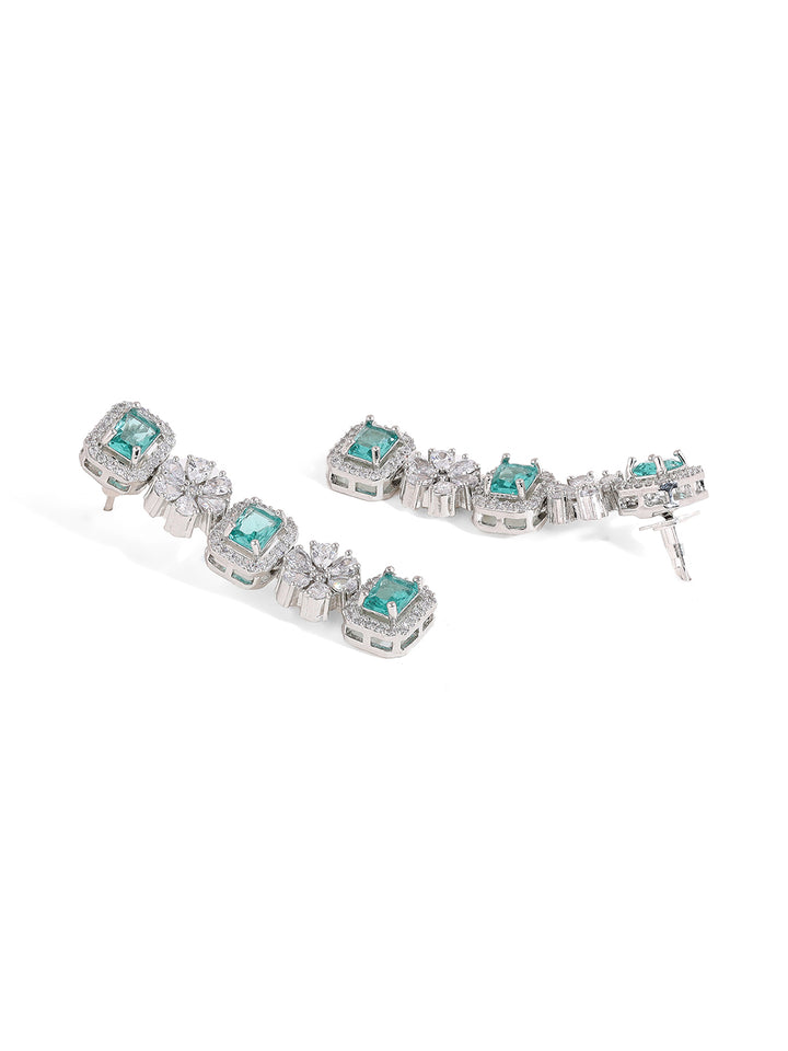 Priyaasi Floral Emerald AD Design Three Layered Necklace with Elegance Drop Earrings Jewellery Set