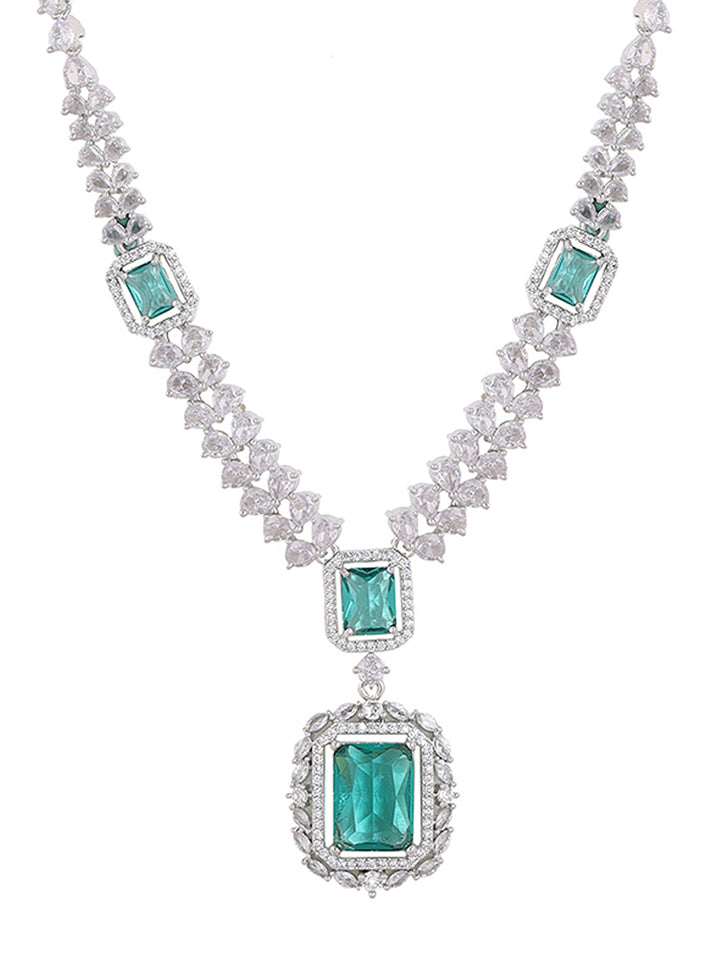 Priyaasi Royal Emerald AD Elegance Silver Plating Necklace Exquisite Drop Earrings Jewellery Set