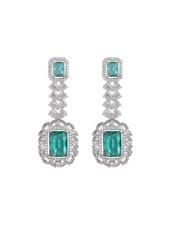 Priyaasi Royal Emerald AD Elegance Silver Plating Necklace Exquisite Drop Earrings Jewellery Set