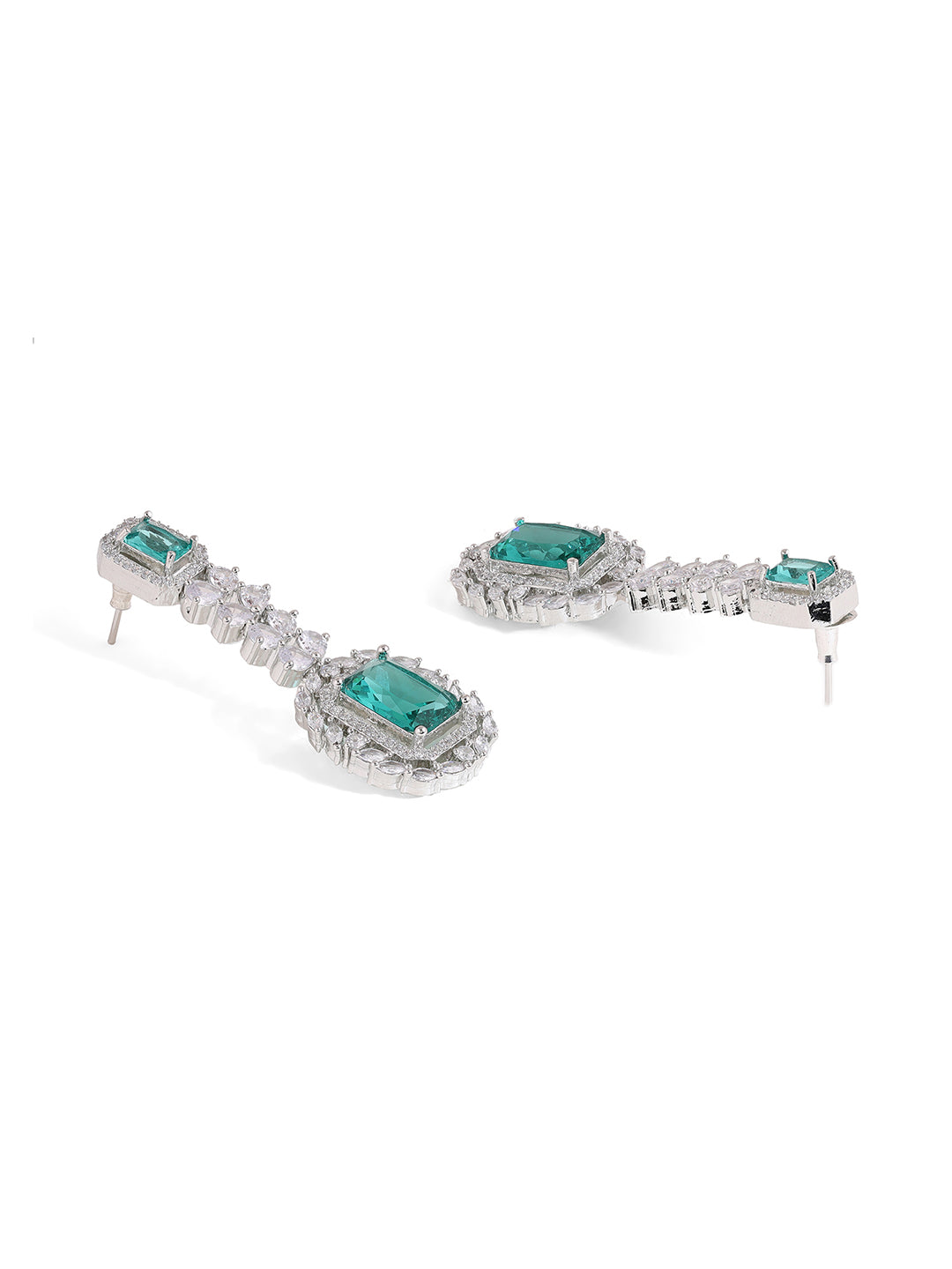 Priyaasi Royal Emerald AD Elegance Silver Plating Necklace Exquisite Drop Earrings Jewellery Set