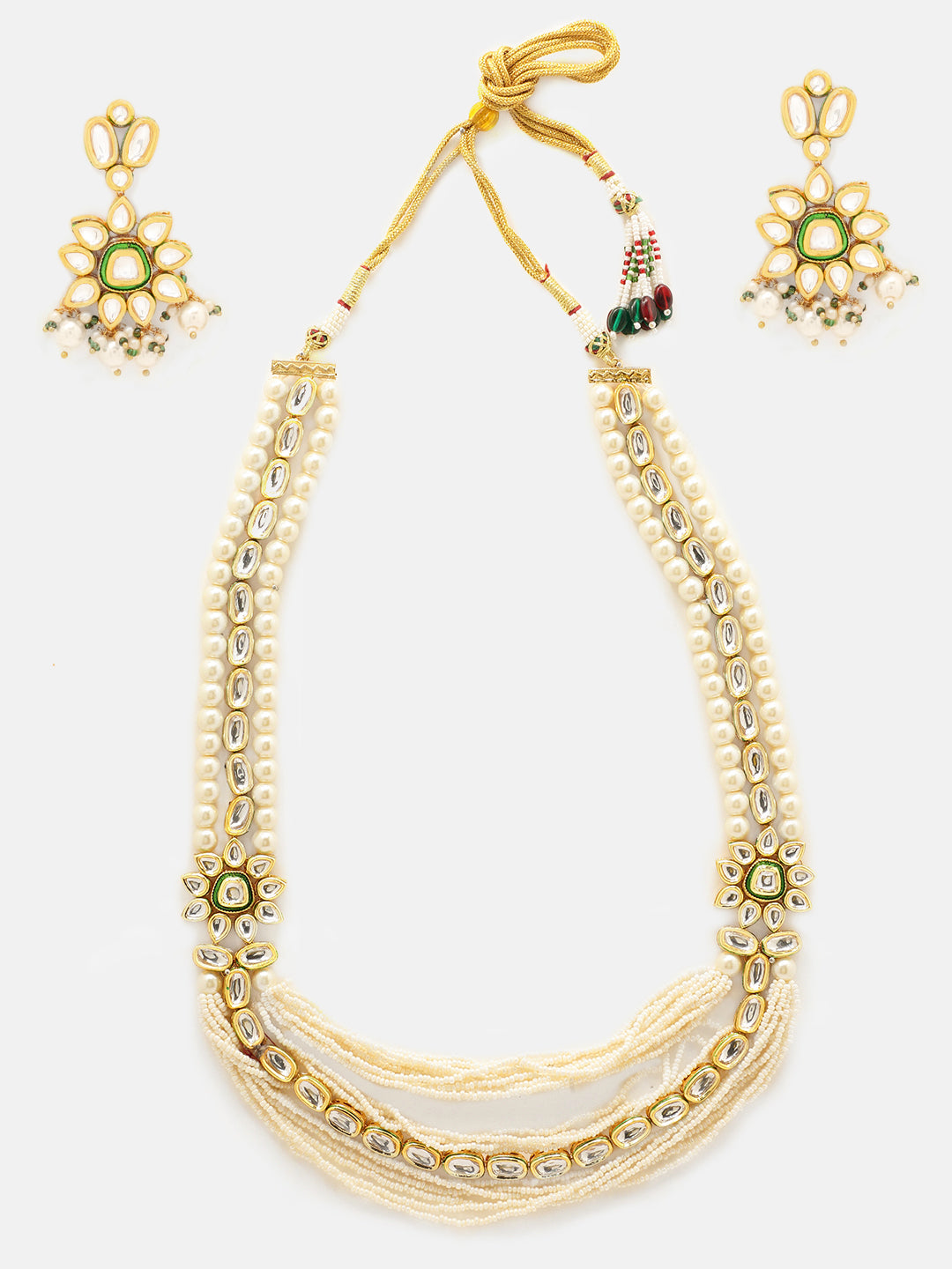 Priyaasi Kundan Pearl Floral look Layered Haram with Kundan Earring Jewellery Set