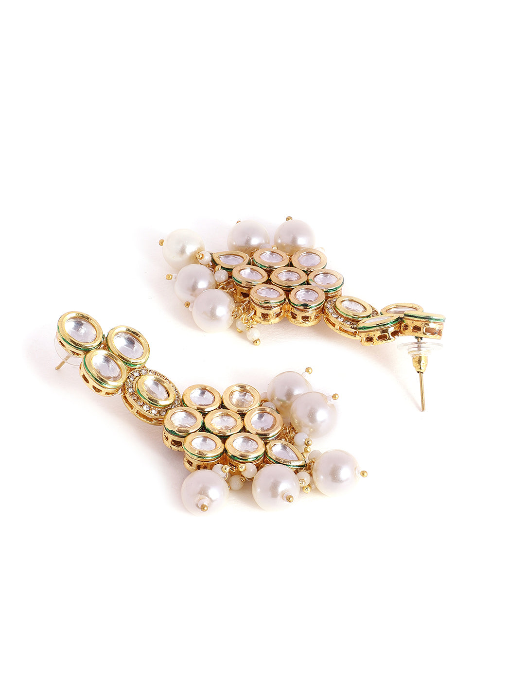 Priyaasi Fresh Water Pearl Kundan White Necklace with Kundan Floral Earring Gold Plated Jewellery Set