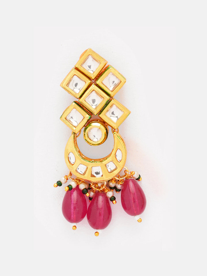 Priyaasi Red Kundan Beads mini chand design choker with kundan earrings jewellery set