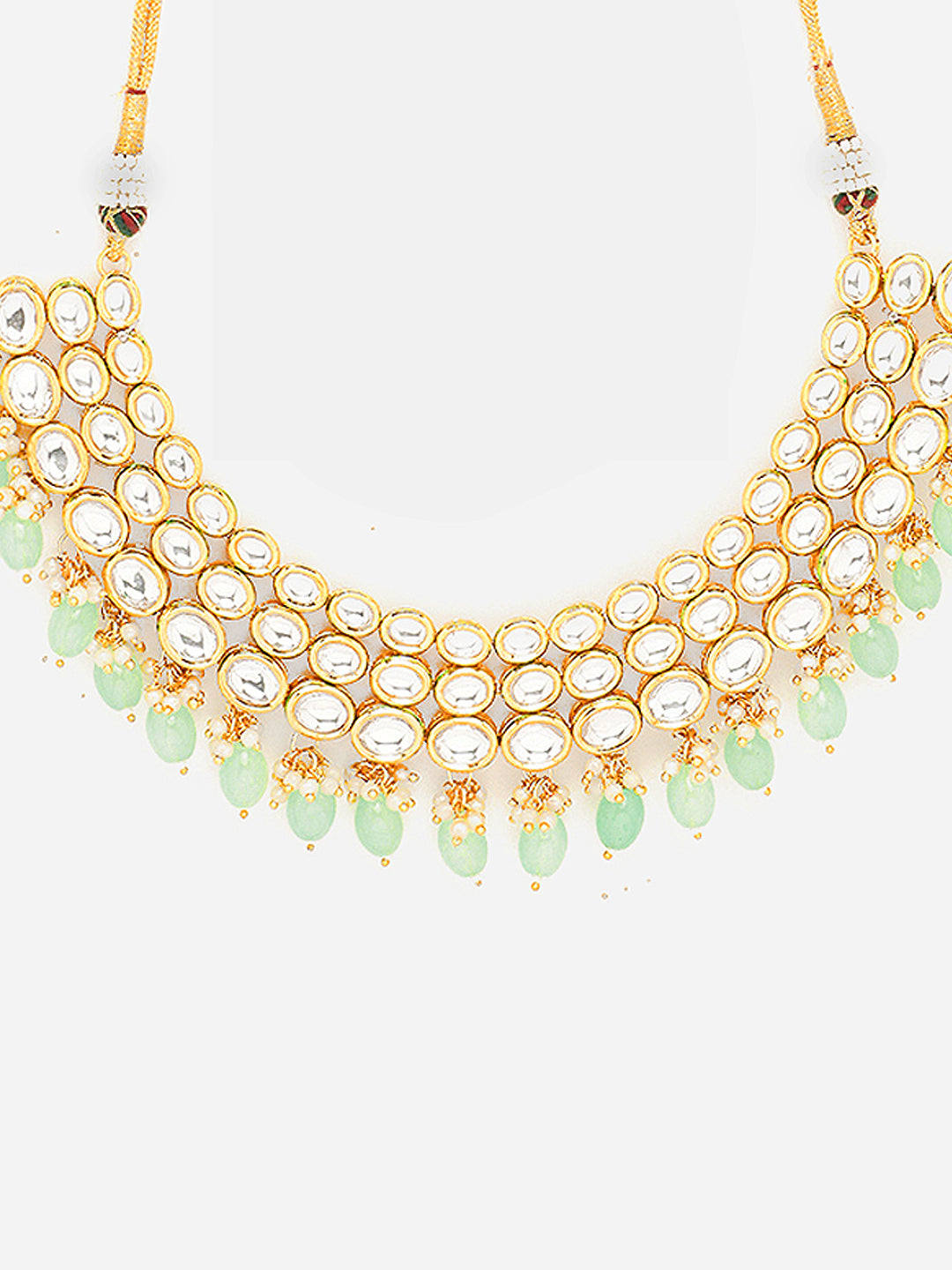 Priyaasi Simple Mint Beads Kundan Elegance with Floral Kundan Earrings Jewellery Set