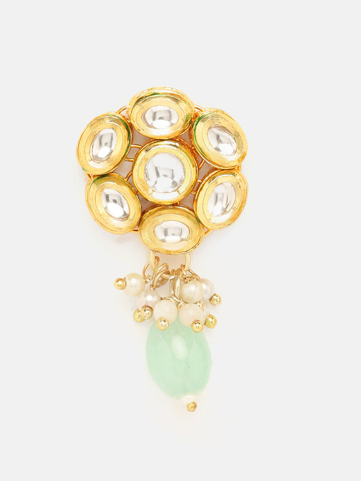 Priyaasi Simple Mint Beads Kundan Elegance with Floral Kundan Earrings Jewellery Set