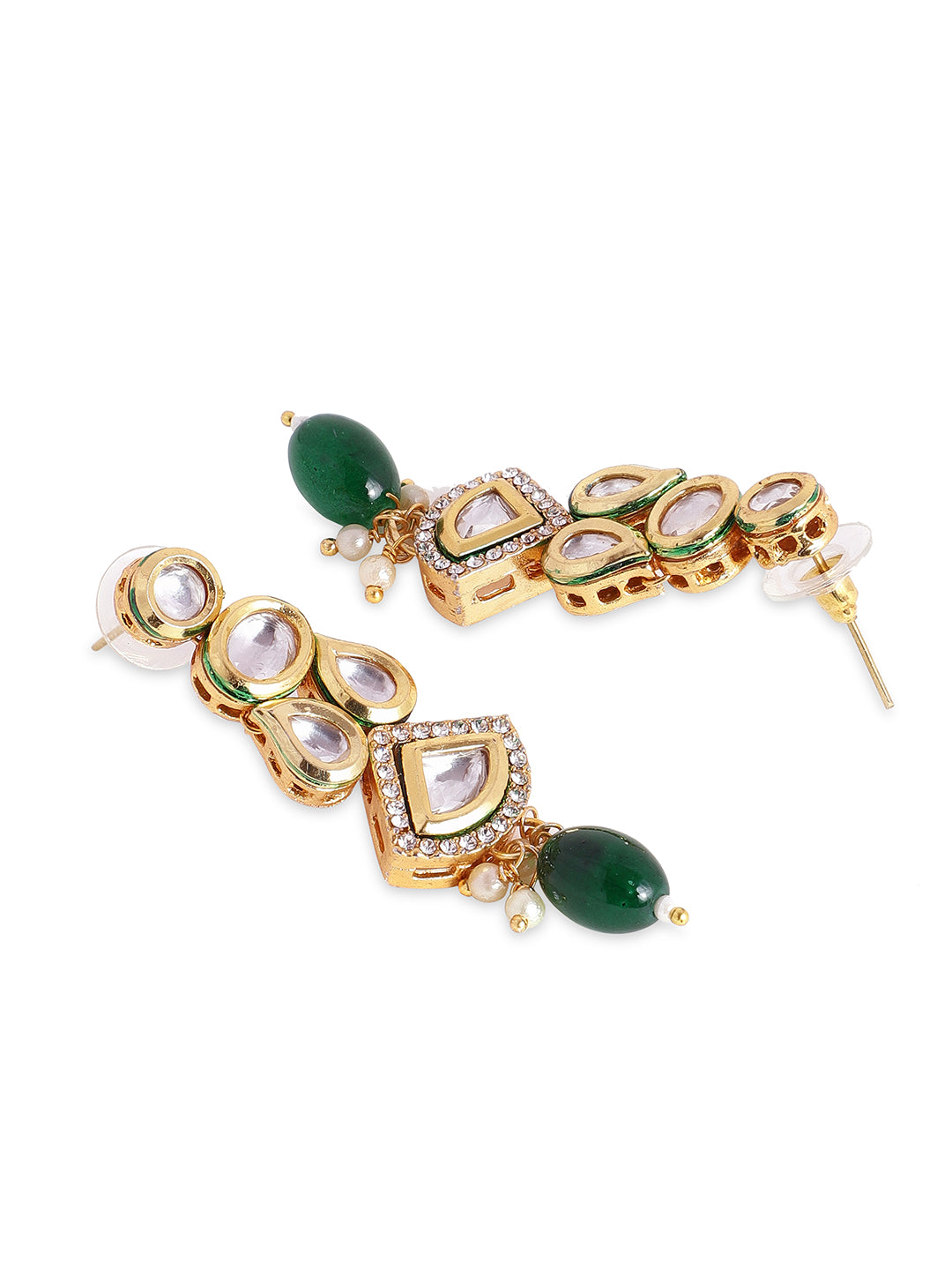 Priyaasi Leaf Design Green Beads Kundan necklace with kundan earrings gold plated Jewellery Set