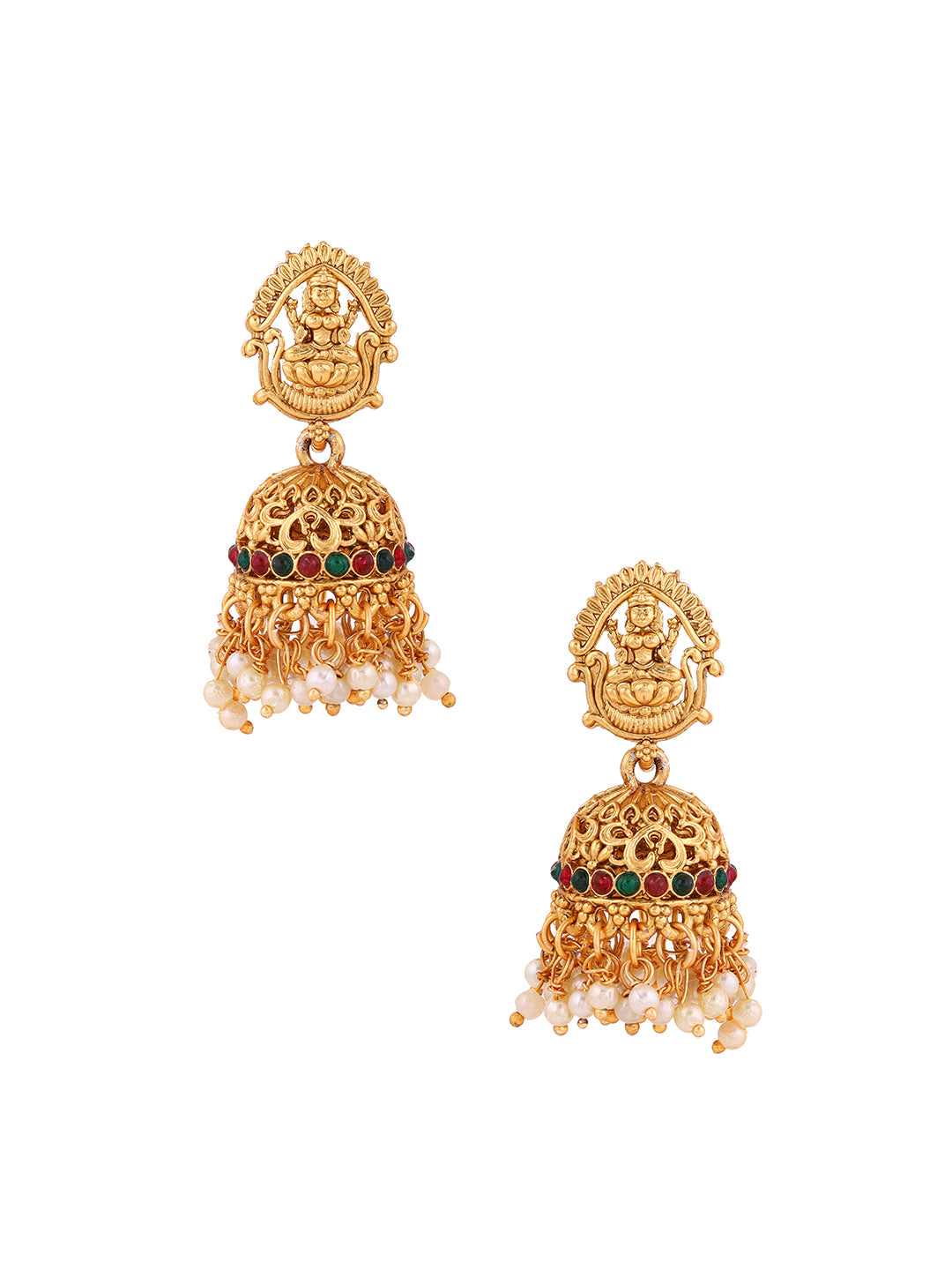 Goddess Pattern Matte Elegance with Mini Pearl Necklaces Jhumkis Earrings Jewellery Set