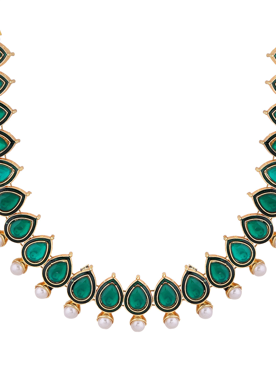 Emerald Pearl Elegance Gold Plated Necklace with Mini Stud Pattern Jewellery Set