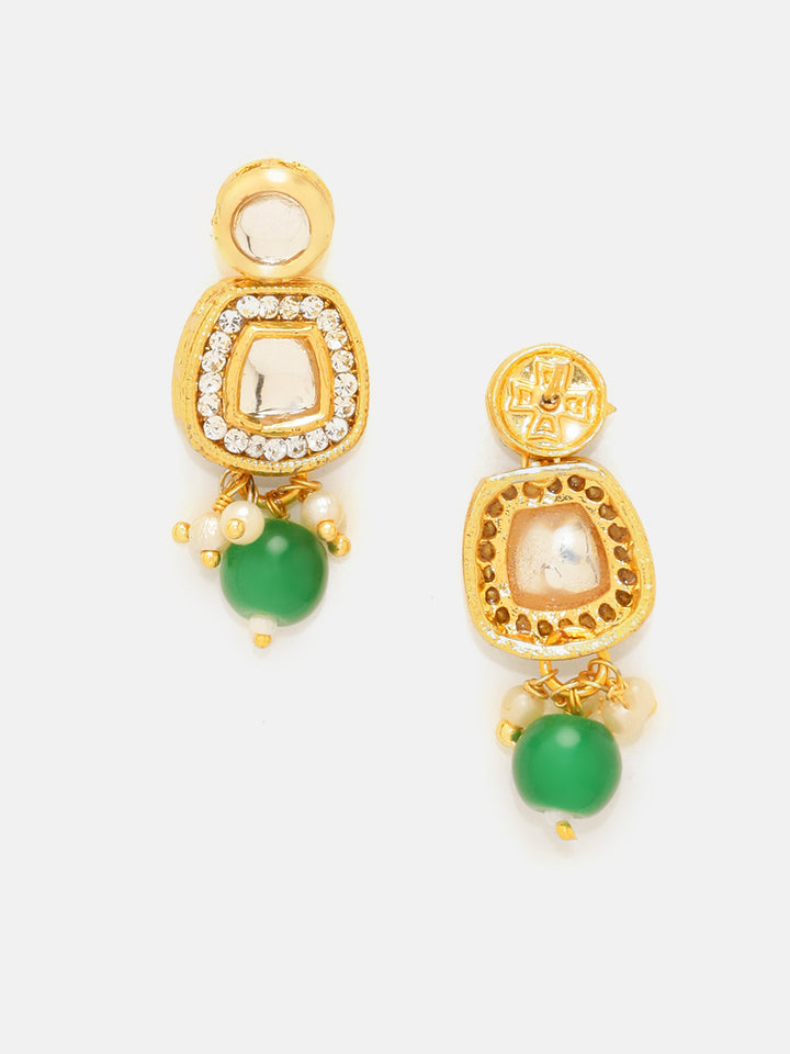 Priyaasi Green Stone Kundan Simple Necklace with Drop Pattern Green Bead Earring Jewellery Set