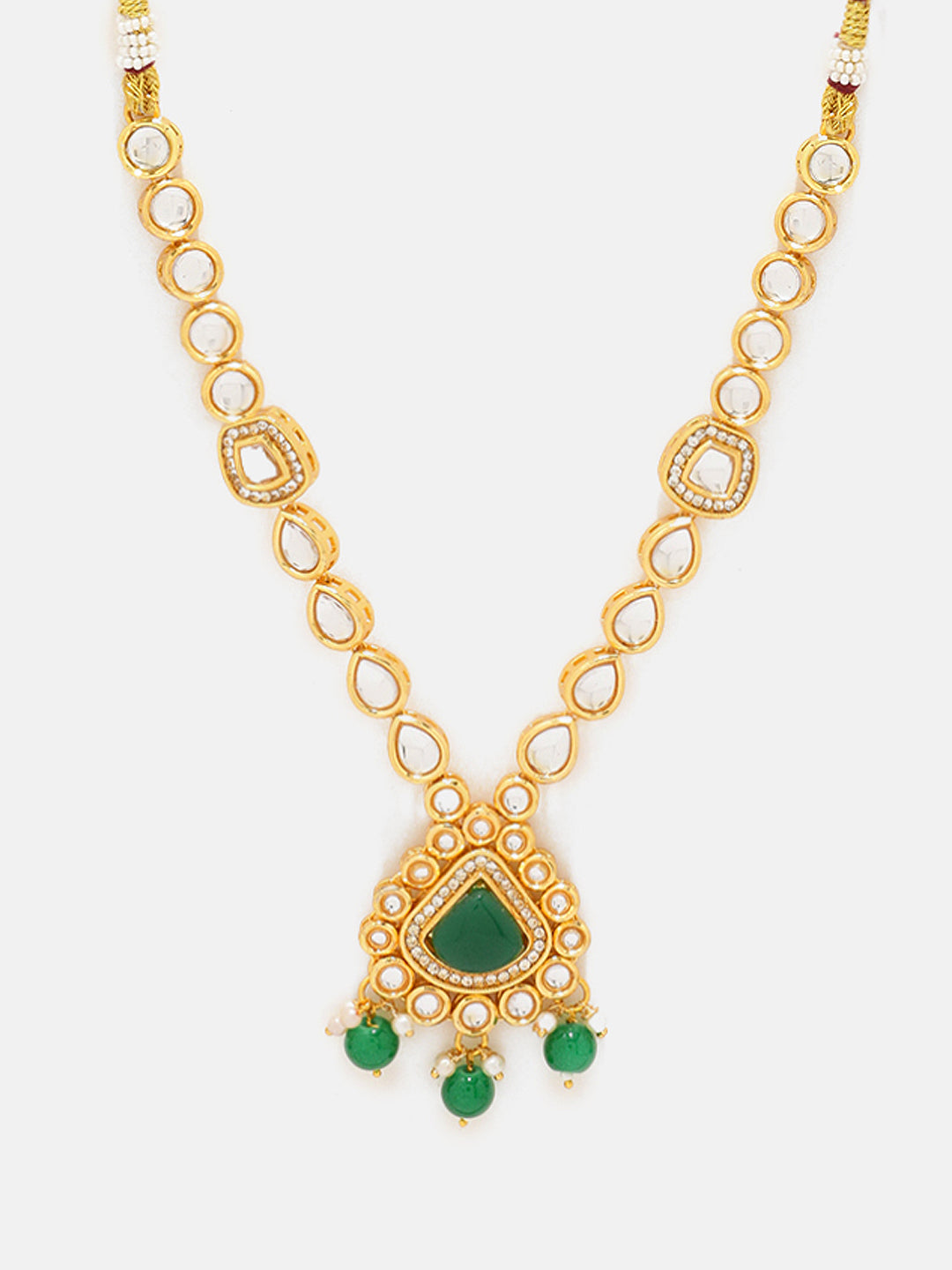 Priyaasi Green Stone Kundan Simple Necklace with Drop Pattern Green Bead Earring Jewellery Set