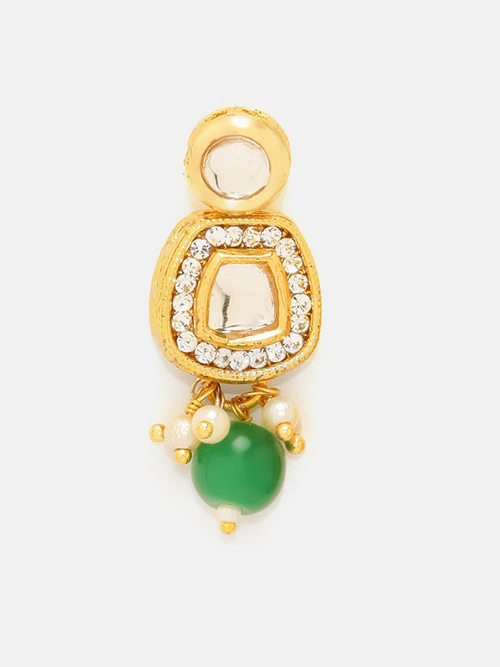 Priyaasi Green Stone Kundan Simple Necklace with Drop Pattern Green Bead Earring Jewellery Set