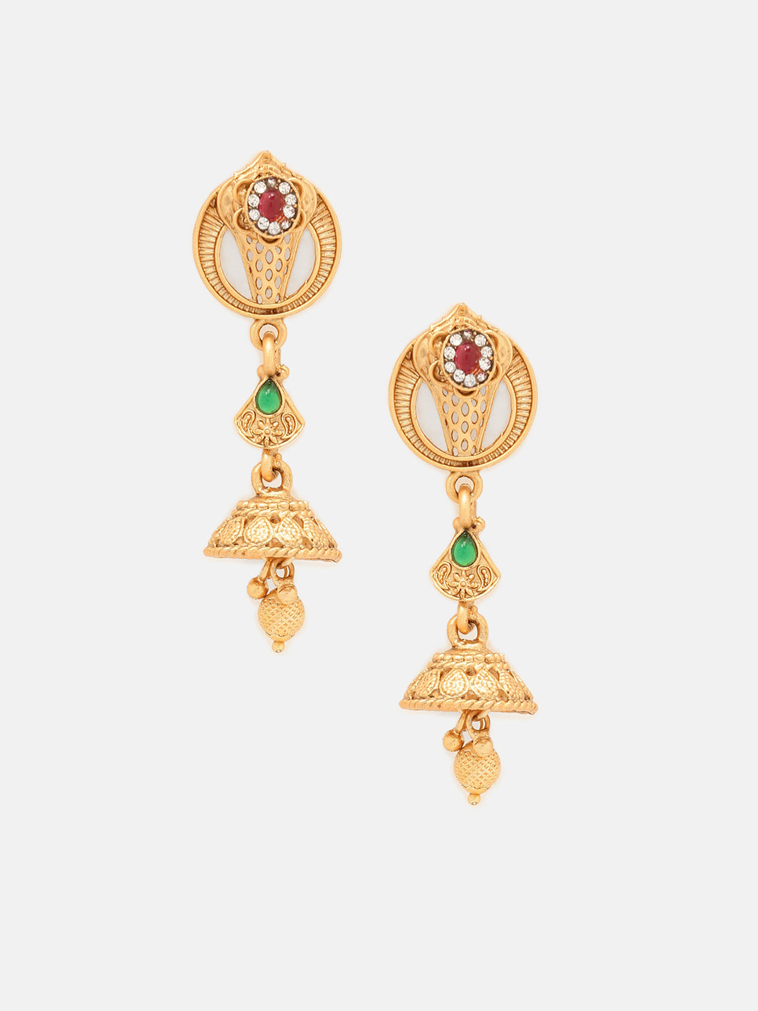 Priyaasi Temple Elegance Ruby Green Pearl Beads Necklace with Gold Plated Jhumka Earring Jewellery Set