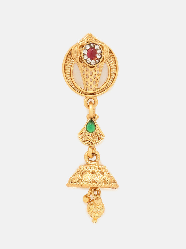 Priyaasi Temple Elegance Ruby Green Pearl Beads Necklace with Gold Plated Jhumka Earring Jewellery Set