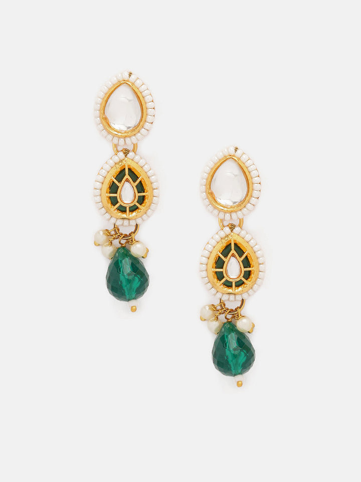 Priyaasi Green Drop Temple Elegance Necklace with Floral Drop Earrings Jewellery Set