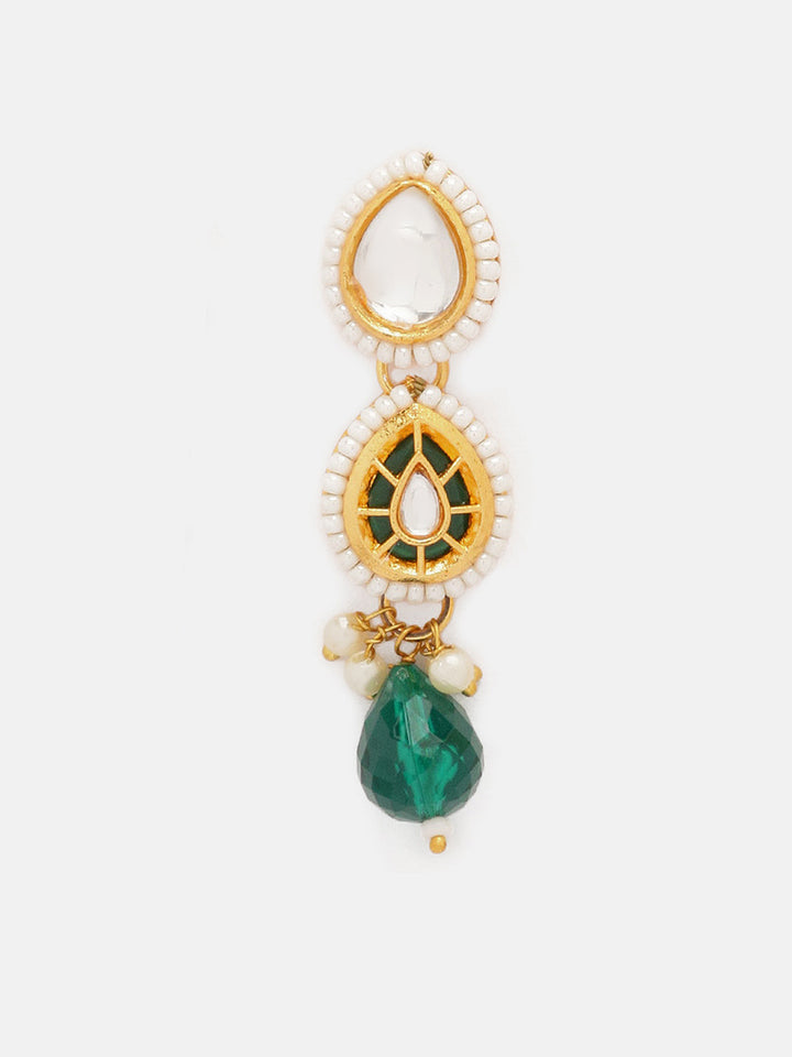 Priyaasi Green Drop Temple Elegance Necklace with Floral Drop Earrings Jewellery Set