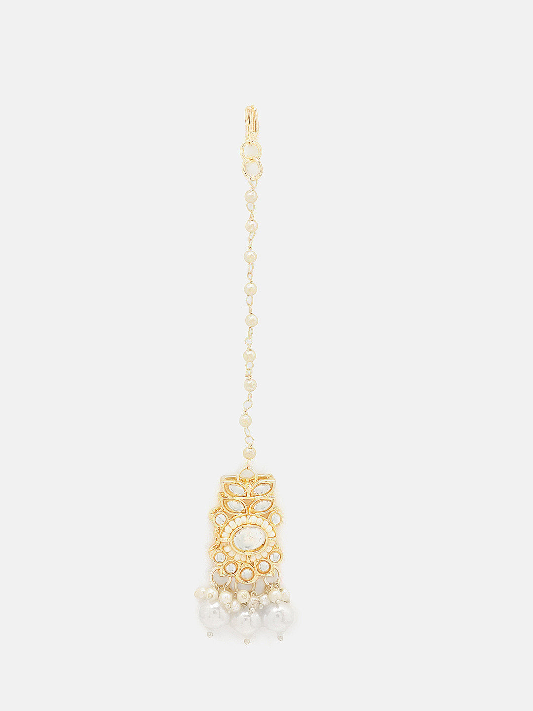 Priyaasi White Kundan Pearl Floral Design Necklace Jhumkis Earrings with maangtika Jewellery Set