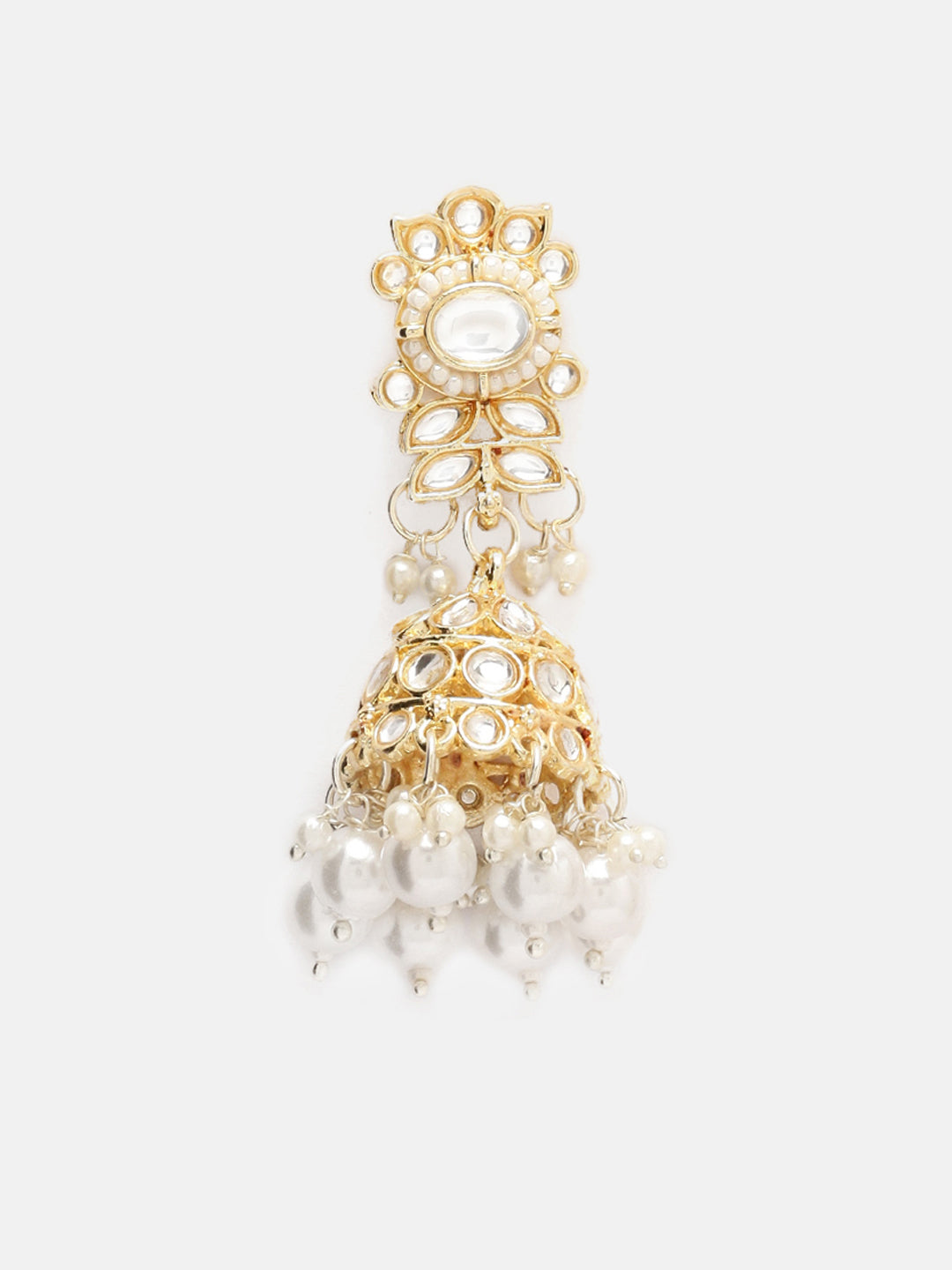 Priyaasi White Kundan Pearl Floral Design Necklace Jhumkis Earrings with maangtika Jewellery Set