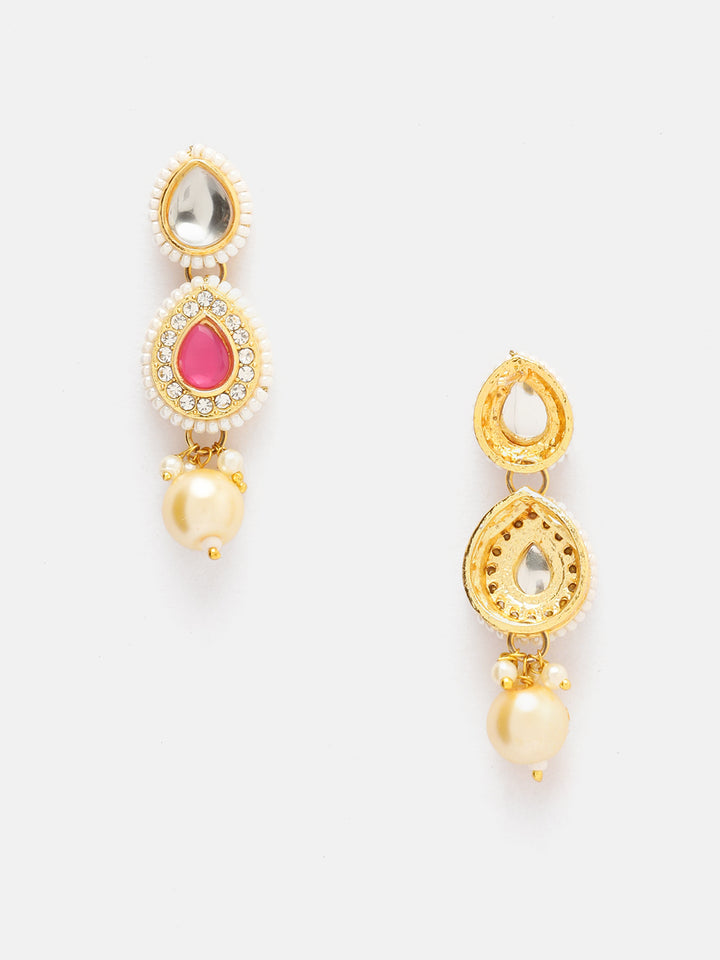 Priyaasi Multicolor Stoned Pearl GOld Plated Choker Necklace with Drop Style Earrings Jewellery Set