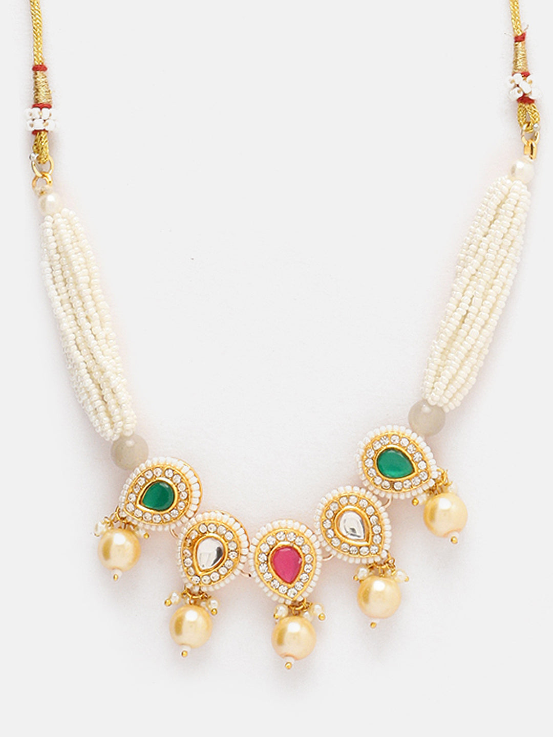 Priyaasi Multicolor Stoned Pearl GOld Plated Choker Necklace with Drop Style Earrings Jewellery Set