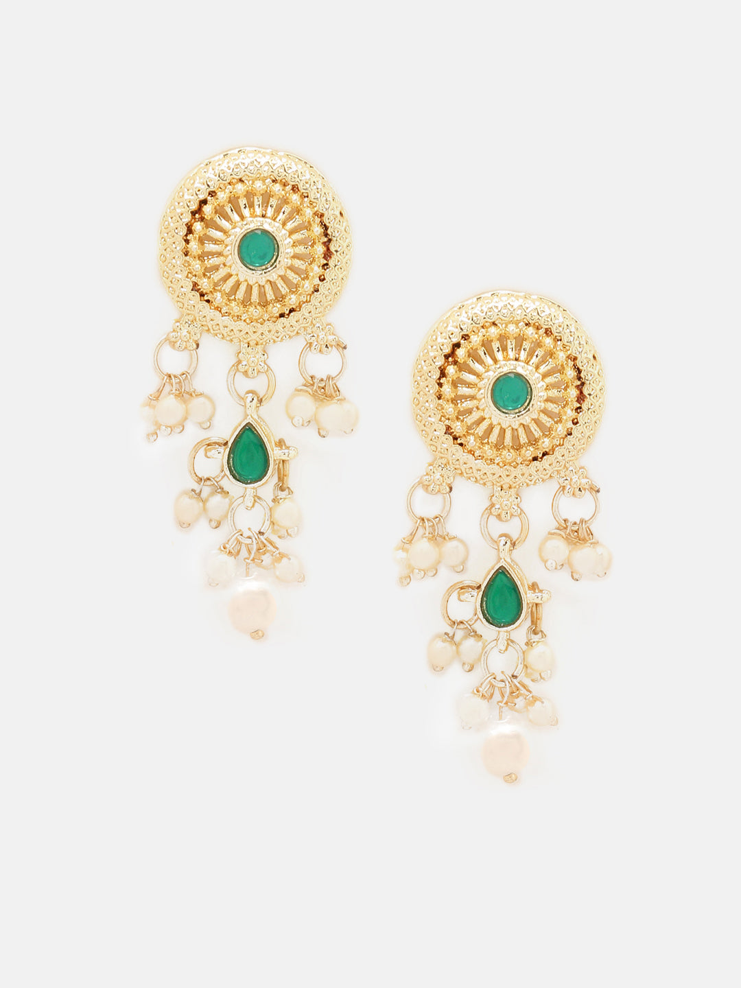 Priyaasi Plain Mini Pearl Green Design with Floral Earrings Jewellwery Set