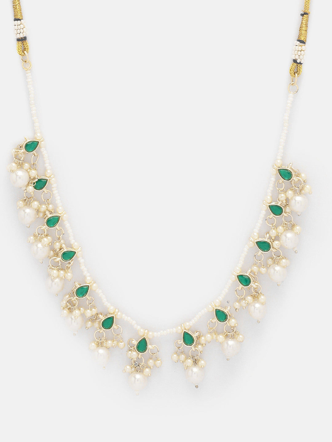 Priyaasi Plain Mini Pearl Green Design with Floral Earrings Jewellwery Set