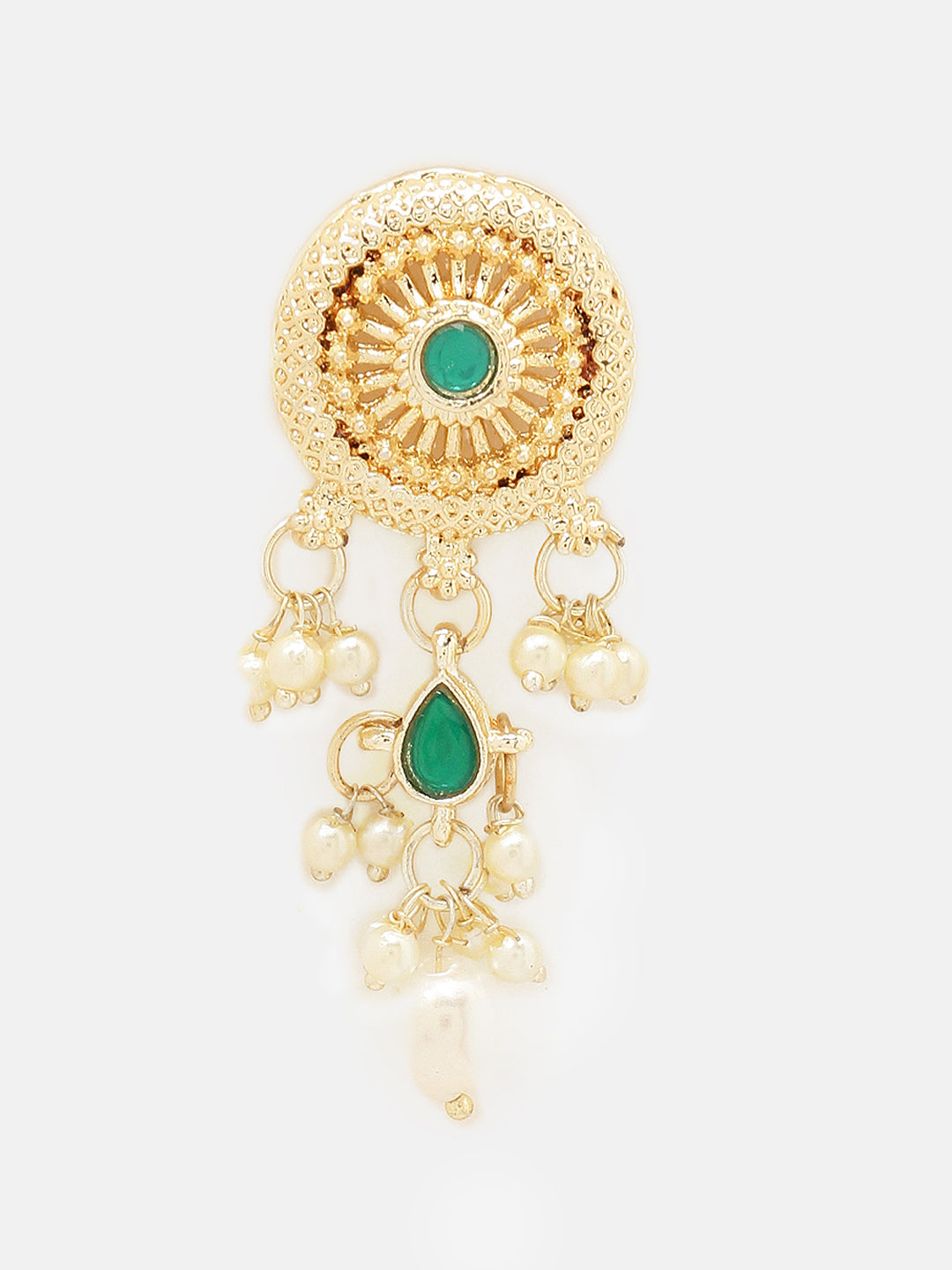 Priyaasi Plain Mini Pearl Green Design with Floral Earrings Jewellwery Set