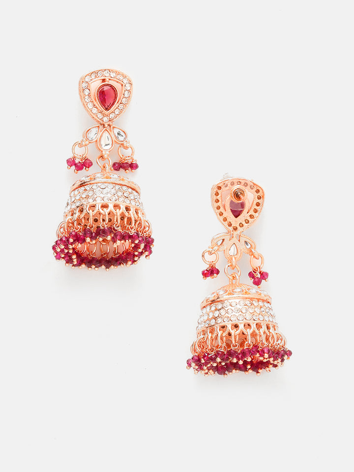 Priyaasi Opulent Wine Gold Plated Kundan White Stone Necklace Floral Earrings with Elegant Maangtika