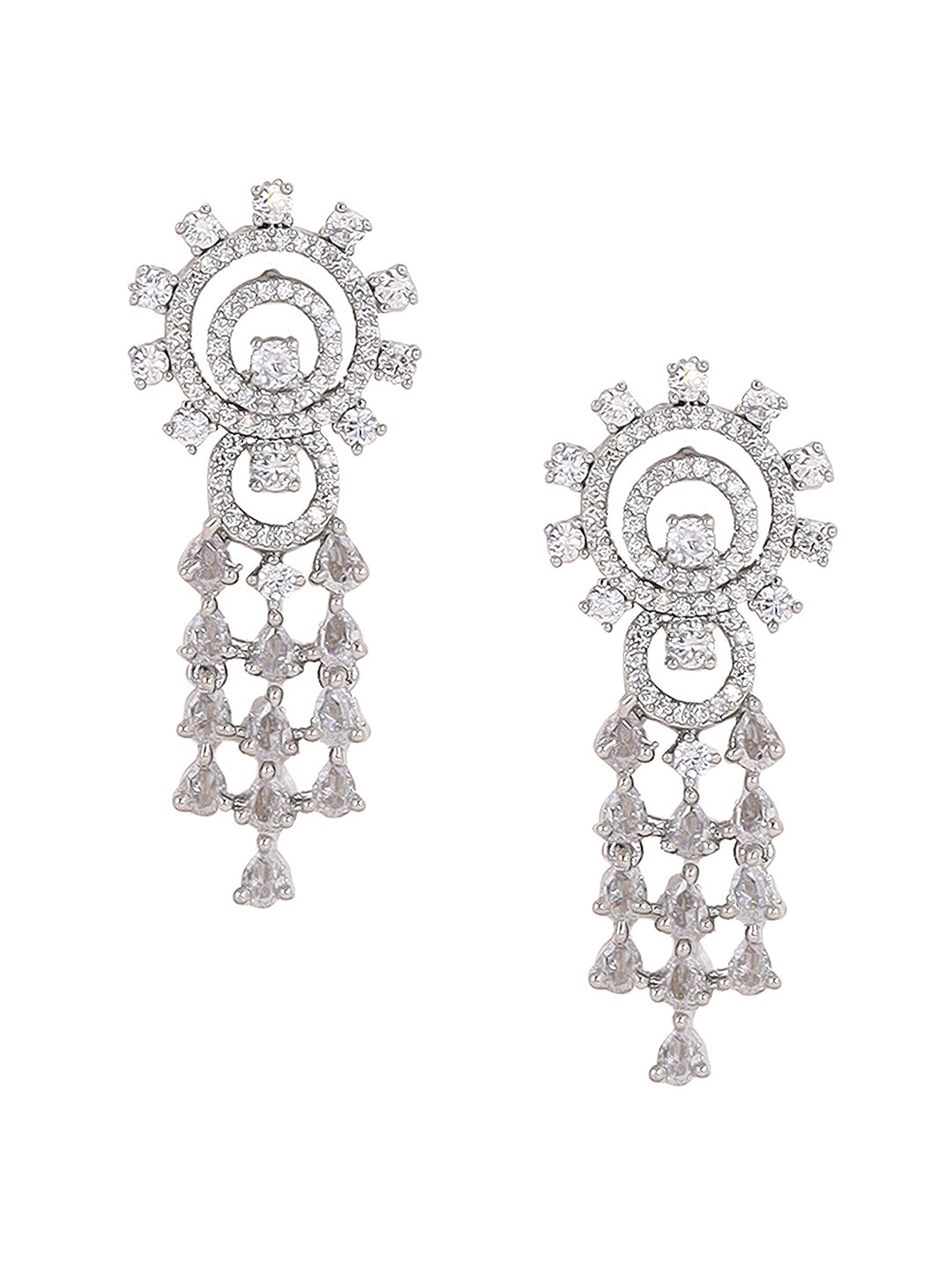 Priyaasi AD Statement Elegance Silver Plating Necklace with Geometry Pattern Drop earrings Jewellery Set