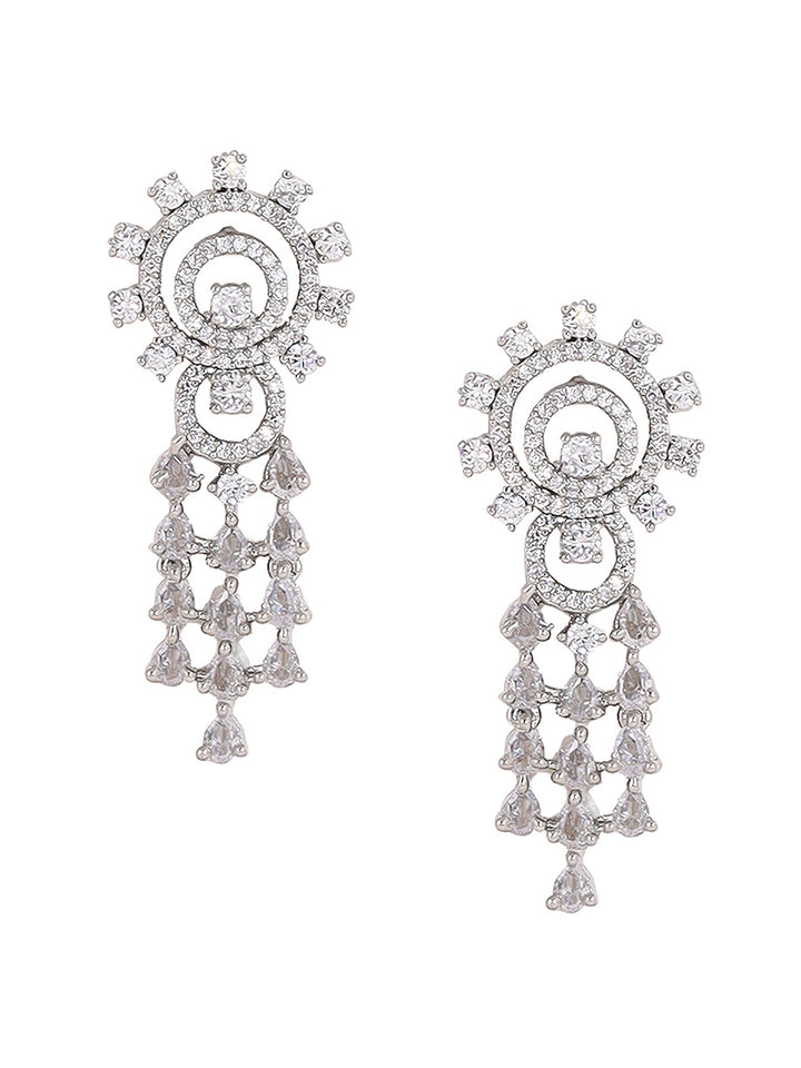 Priyaasi AD Statement Elegance Silver Plating Necklace with Geometry Pattern Drop earrings Jewellery Set