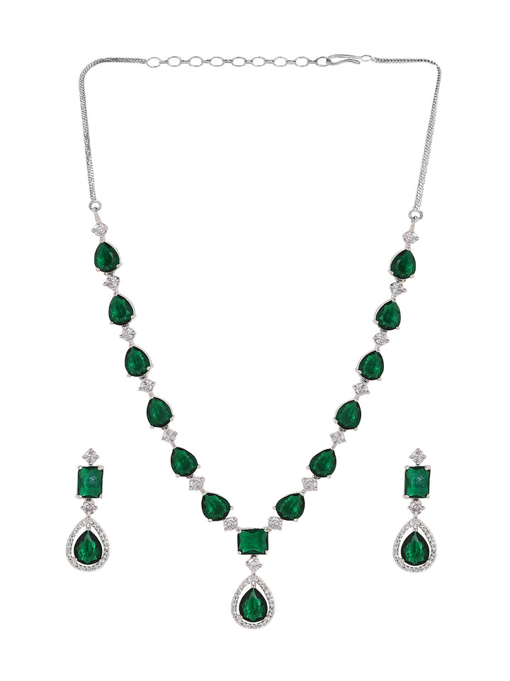 Priyaasi Drop Emerald Epic Silver Plating Necklace with an Elegant Drop Earrings Jewellery Set