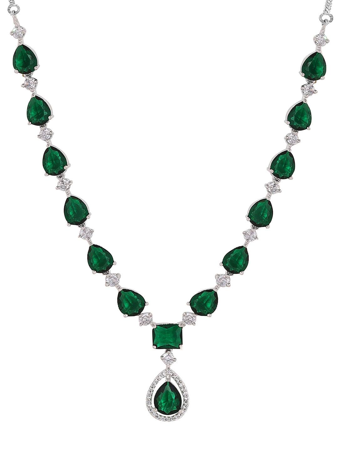 Priyaasi Drop Emerald Epic Silver Plating Necklace with an Elegant Drop Earrings Jewellery Set