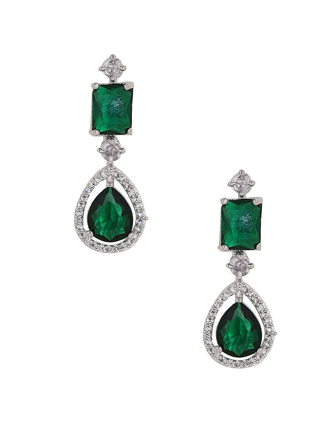 Priyaasi Drop Emerald Epic Silver Plating Necklace with an Elegant Drop Earrings Jewellery Set