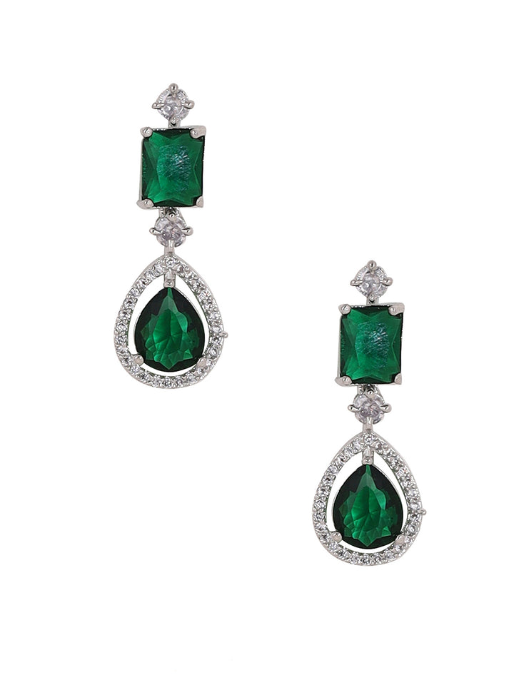 Priyaasi Drop Emerald Epic Silver Plating Necklace with an Elegant Drop Earrings Jewellery Set